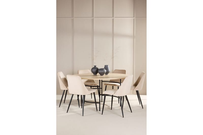 Spisegruppe Copenhagen Rundt 140 cm med 6 Night Stole Hvid / Sort - Hvid / Sort - Møbler - Borde - Spisebordssæt