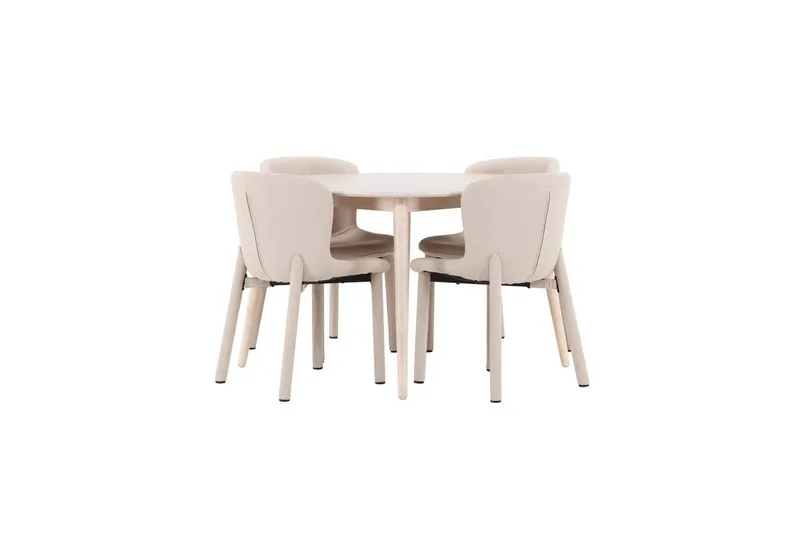 Spisegruppe Flora Rund 120 cm Hvid med 4 stk Astoria Stole Beige, Beige