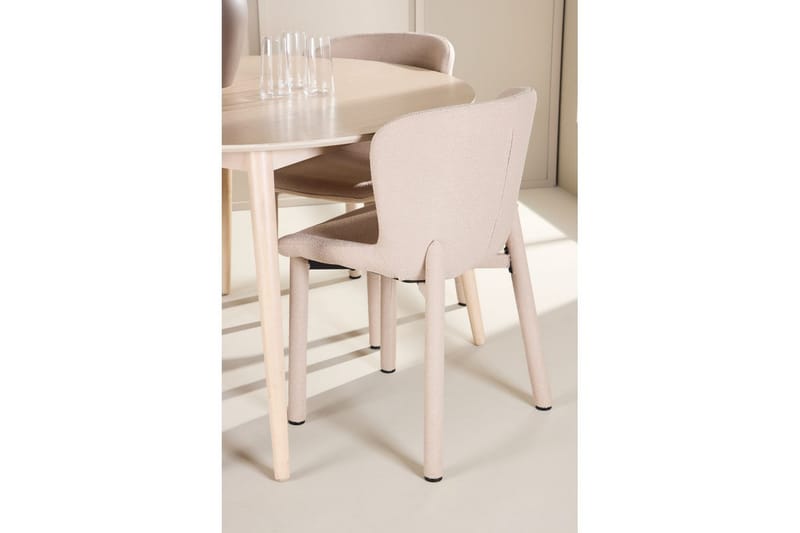 Spisegruppe Flora Rund 120 cm Hvid med 4 stk Astoria Stole Beige - Beige - Møbler - Borde - Spisebordssæt