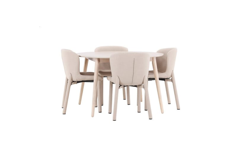 Spisegruppe Flora Rund 120 cm Hvid med 4 stk Astoria Stole Beige - Beige - Møbler - Borde - Spisebordssæt