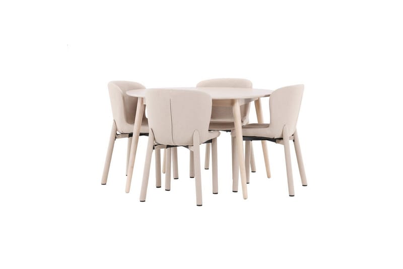 Spisegruppe Flora Rund 120 cm Hvid med 4 stk Astoria Stole Beige - Beige - Møbler - Borde - Spisebordssæt