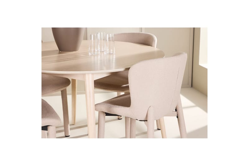 Spisegruppe Flora Rund 120 cm Hvid med 4 stk Astoria Stole Beige - Beige - Møbler - Borde - Spisebordssæt