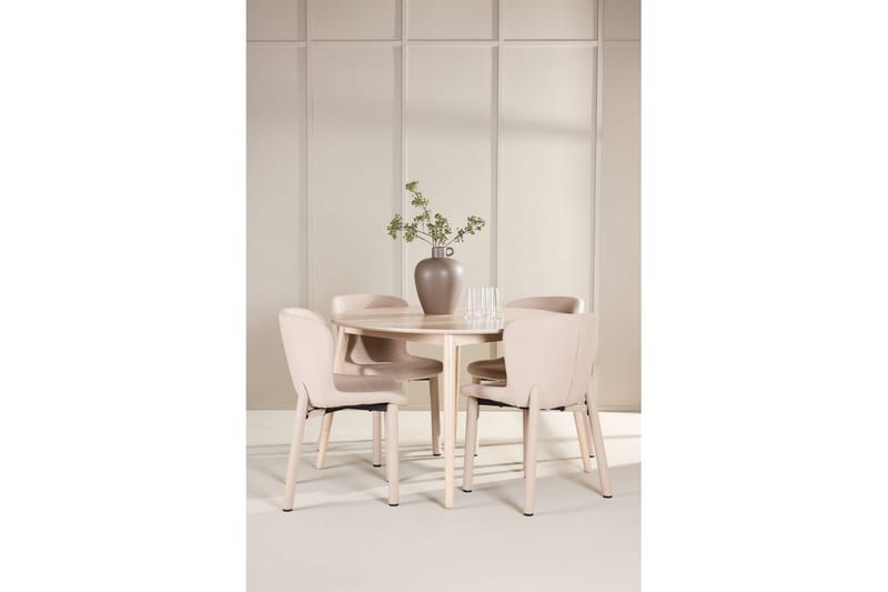 Spisegruppe Flora Rund 120 cm Hvid med 4 stk Astoria Stole Beige - Beige - Møbler - Borde - Spisebordssæt