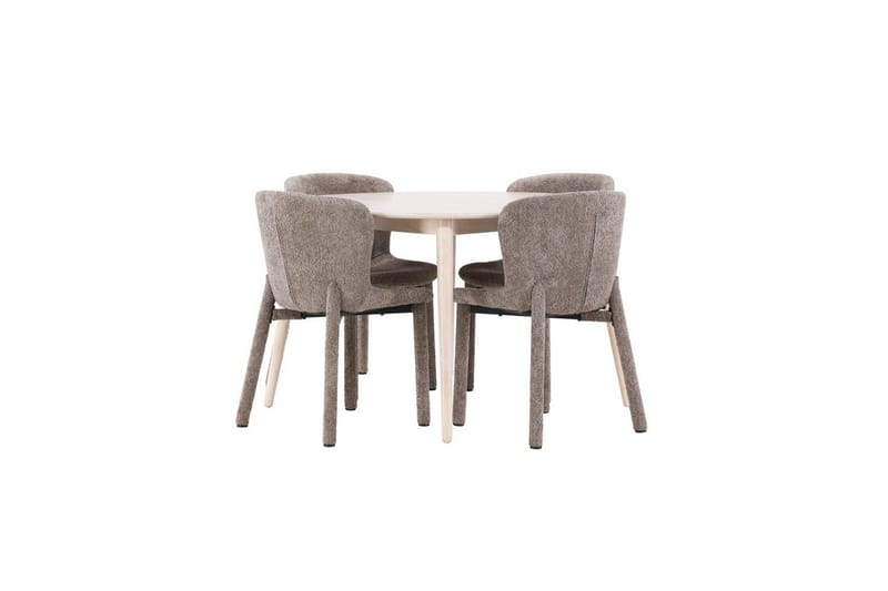 Spisegruppe Flora Rund 120 cm Hvid med 4 stk Astoria Stole Brun, Brun
