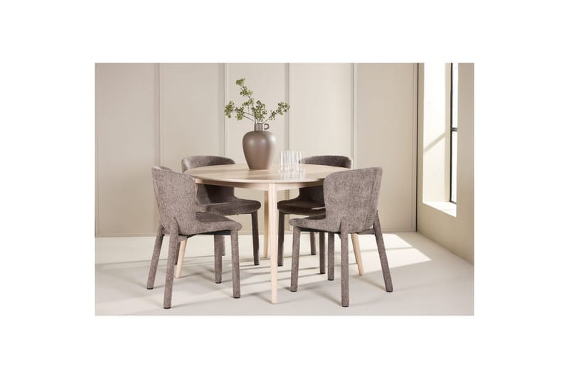 Spisegruppe Flora Rund 120 cm Hvid med 4 stk Astoria Stole Brun - Brun - Møbler - Borde - Spisebordssæt