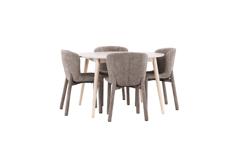 Spisegruppe Flora Rund 120 cm Hvid med 4 stk Astoria Stole Brun - Brun - Møbler - Borde - Spisebordssæt