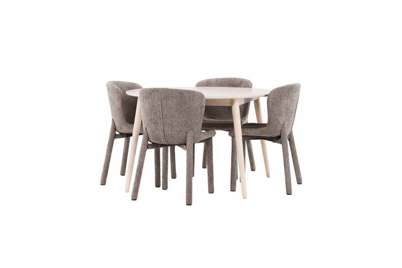 Spisegruppe Flora Rund 120 cm Hvid med 4 stk Astoria Stole Brun - Brun - Møbler - Borde - Spisebordssæt