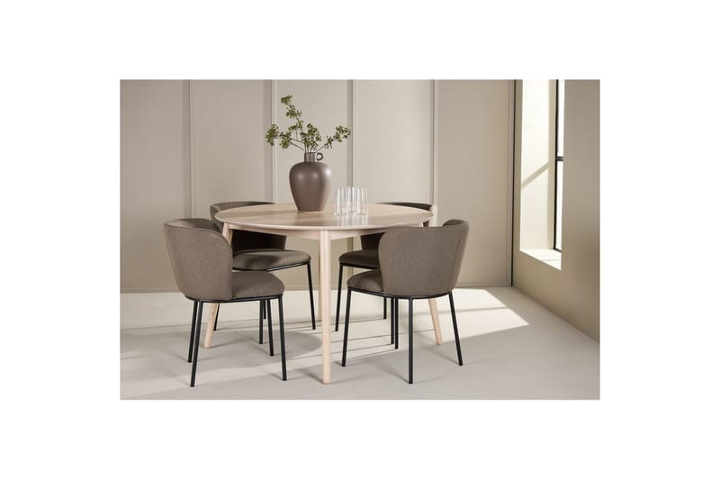 Spisegruppe Flora Rund 120 cm Hvid med 4 stk Edina Stole Sort / Brun - Sort / Brun - Møbler - Borde - Spisebordssæt