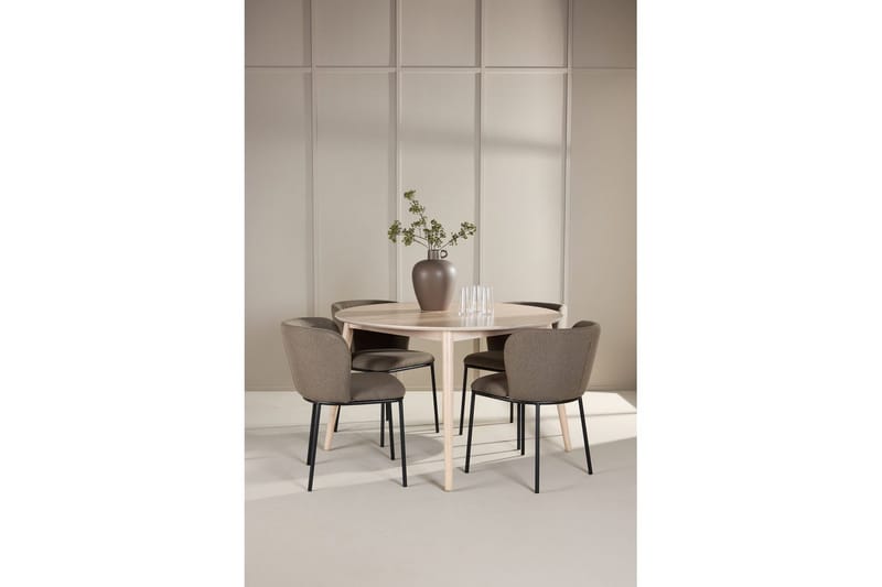 Spisegruppe Flora Rund 120 cm Hvid med 4 stk Edina Stole Sort / Brun - Sort / Brun - Møbler - Borde - Spisebordssæt