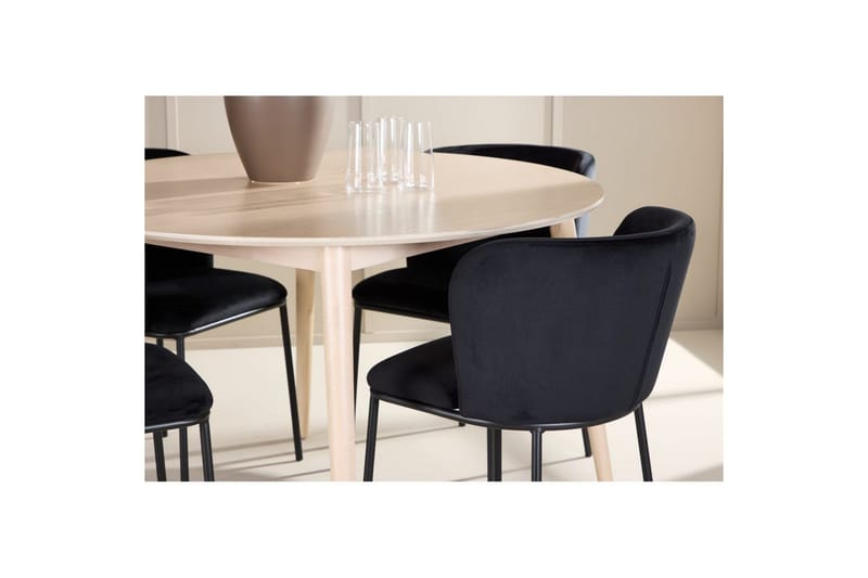Spisegruppe Flora Rund 120 cm Hvid med 4 stk Edina Stole Sort - Sort - Møbler - Borde - Spisebordssæt