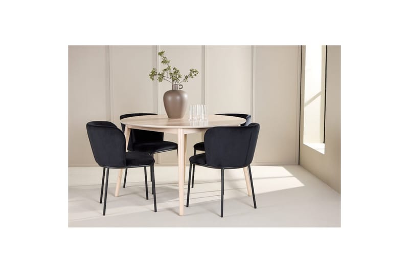 Spisegruppe Flora Rund 120 cm Hvid med 4 stk Edina Stole Sort - Sort - Møbler - Borde - Spisebordssæt