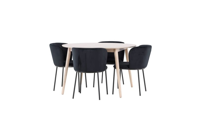 Spisegruppe Flora Rund 120 cm Hvid med 4 stk Edina Stole Sort - Sort - Møbler - Borde - Spisebordssæt