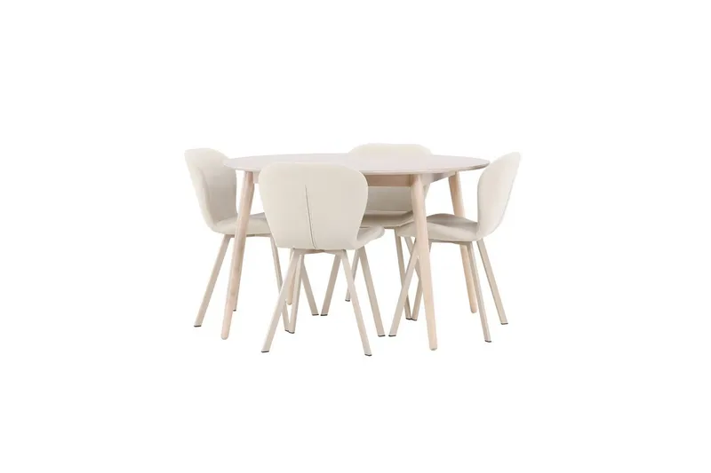 Spisegruppe Flora Rund 120 cm Hvid med 4 stk Lilja Stole - Møbler - Borde - Spisebordssæt