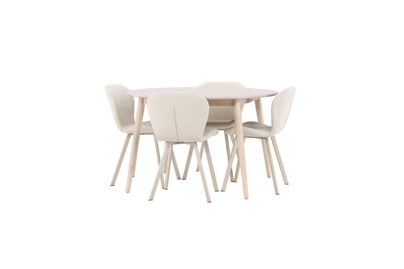 Spisegruppe Flora Rund 120 cm Hvid med 4 stk Lilja Stole - Møbler - Borde - Spisebordssæt
