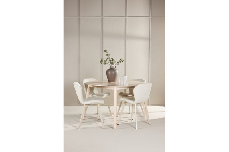 Spisegruppe Flora Rund 120 cm Hvid med 4 stk Lilja Stole - Møbler - Borde - Spisebordssæt