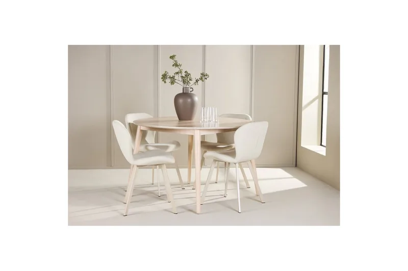 Spisegruppe Flora Rund 120 cm Hvid med 4 stk Lilja Stole - Møbler - Borde - Spisebordssæt