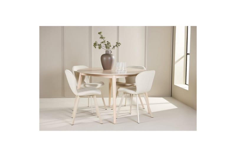 Spisegruppe Flora Rund 120 cm Hvid med 4 stk Lilja Stole - Møbler - Borde - Spisebordssæt