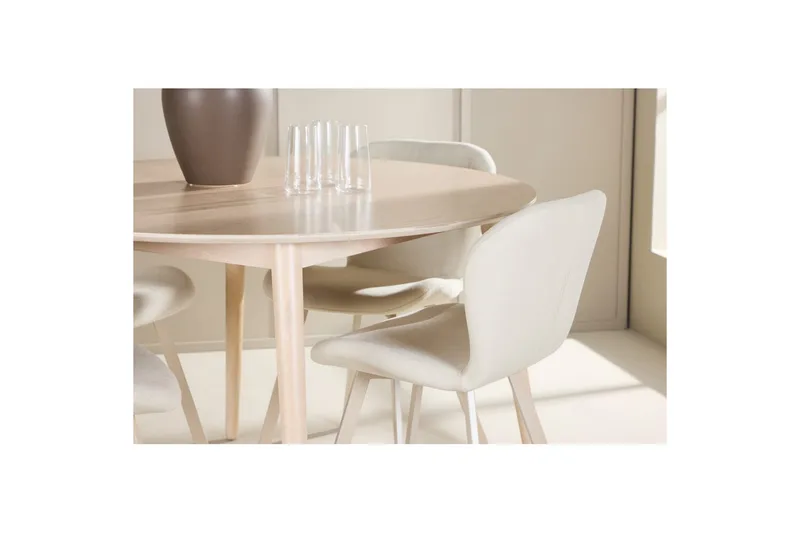 Spisegruppe Flora Rund 120 cm Hvid med 4 stk Lilja Stole - Møbler - Borde - Spisebordssæt