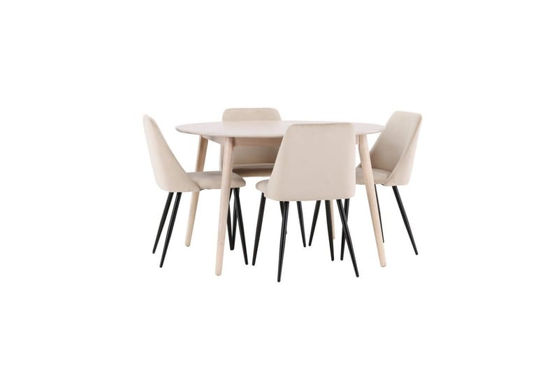 Spisegruppe Flora Rund 120 cm Hvid med 4 stk. Night Stole - Møbler - Borde - Spisebordssæt