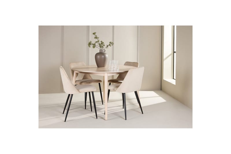 Spisegruppe Flora Rund 120 cm Hvid med 4 stk. Night Stole - Møbler - Borde - Spisebordssæt