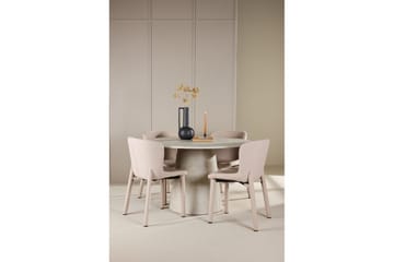 Spisegruppe Lanzo Rund 120 cm Beige med 4 stk. Astoria Stole Beige - Beige - Møbler - Borde - Spisebordssæt