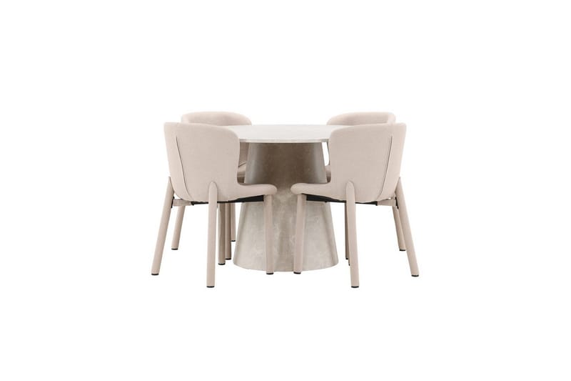 Spisegruppe Lanzo Rund 120 cm Beige med 4 stk. Astoria Stole Beige - Beige - Møbler - Borde - Spisebordssæt