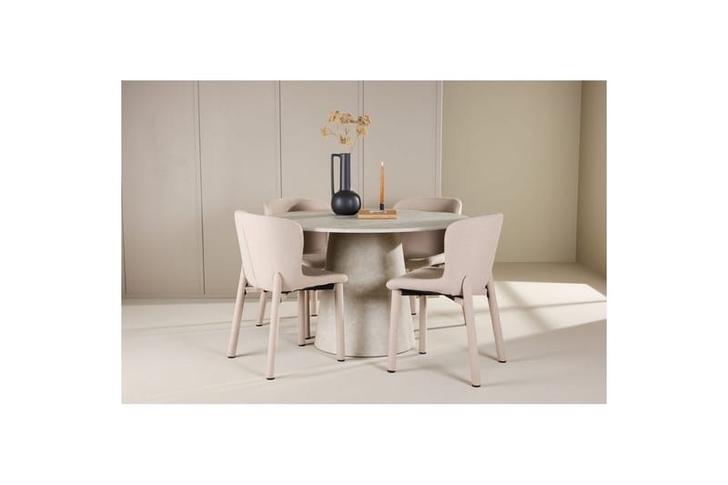 Spisegruppe Lanzo Rund 120 cm Beige med 4 stk. Astoria Stole Beige - Beige - Møbler - Borde - Spisebordssæt