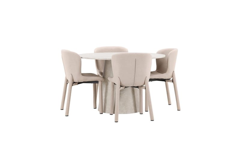Spisegruppe Lanzo Rund 120 cm Beige med 4 stk. Astoria Stole Beige - Beige - Møbler - Borde - Spisebordssæt
