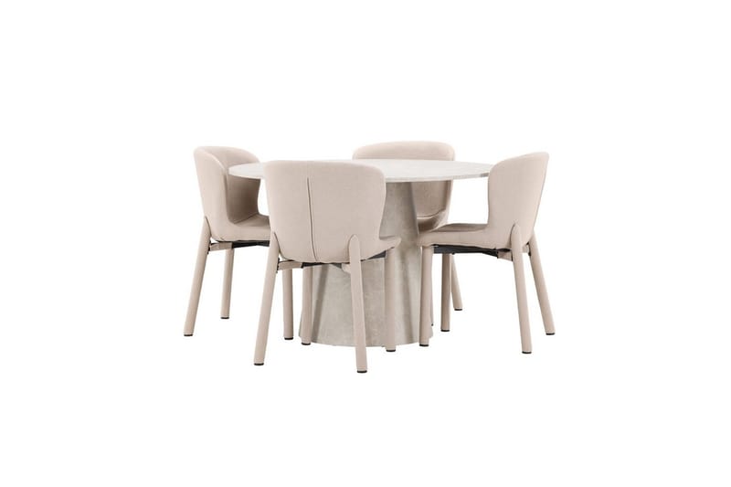 Spisegruppe Lanzo Rund 120 cm Beige med 4 stk. Astoria Stole Beige - Beige - Møbler - Borde - Spisebordssæt