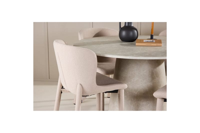 Spisegruppe Lanzo Rund 120 cm Beige med 4 stk. Astoria Stole Beige - Beige - Møbler - Borde - Spisebordssæt