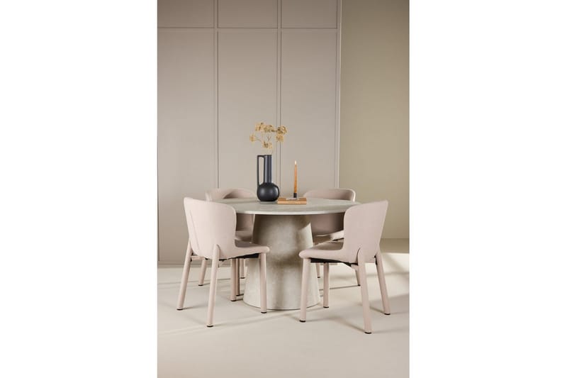 Spisegruppe Lanzo Rund 120 cm Beige med 4 stk. Astoria Stole Beige - Beige - Møbler - Borde - Spisebordssæt
