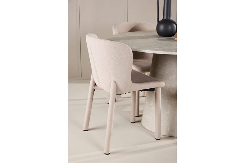 Spisegruppe Lanzo Rund 120 cm Beige med 4 stk. Astoria Stole Beige - Beige - Møbler - Borde - Spisebordssæt