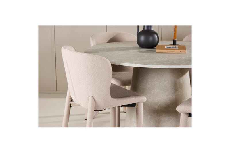 Spisegruppe Lanzo Rund 120 cm Beige med 4 stk. Astoria Stole Beige - Beige - Møbler - Borde - Spisebordssæt