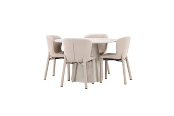 Spisegruppe Lanzo Rund 120 cm Beige med 4 stk. Astoria Stole Beige - Beige - Møbler - Borde - Spisebordssæt