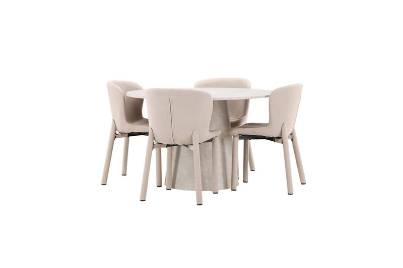Spisegruppe Lanzo Rund 120 cm Beige med 4 stk. Astoria Stole Beige - Beige - Møbler - Borde - Spisebordssæt