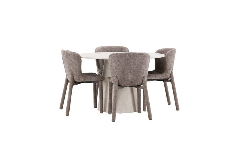 Spisegruppe Lanzo Rund 120 cm Beige med 4 stk. Astoria Stole Brun - Brun - Møbler - Borde - Spisebordssæt