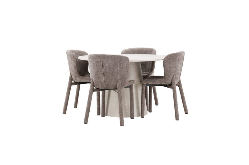 Spisegruppe Lanzo Rund 120 cm Beige med 4 stk. Astoria Stole Brun - Brun - Møbler - Borde - Spisebordssæt