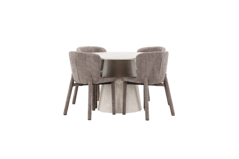 Spisegruppe Lanzo Rund 120 cm Beige med 4 stk. Astoria Stole Brun, Brun