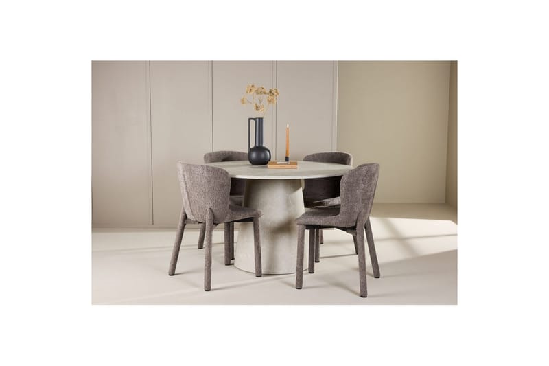 Spisegruppe Lanzo Rund 120 cm Beige med 4 stk. Astoria Stole Brun - Brun - Møbler - Borde - Spisebordssæt