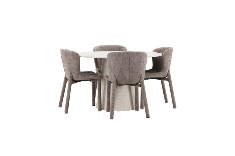 Spisegruppe Lanzo Rund 120 cm Beige med 4 stk. Astoria Stole Brun - Brun - Møbler - Borde - Spisebordssæt