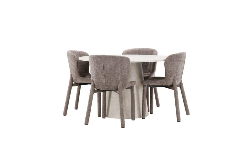Spisegruppe Lanzo Rund 120 cm Beige med 4 stk. Astoria Stole Brun - Brun - Møbler - Borde - Spisebordssæt