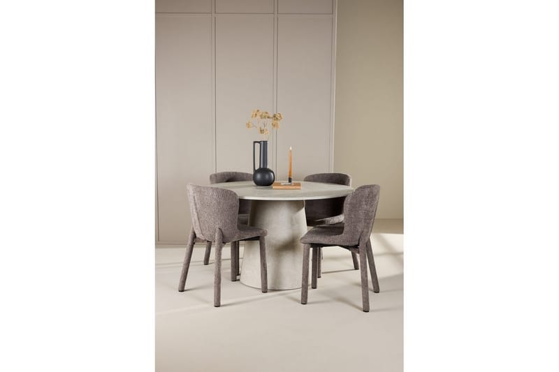 Spisegruppe Lanzo Rund 120 cm Beige med 4 stk. Astoria Stole Brun - Brun - Møbler - Borde - Spisebordssæt