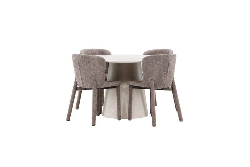 Spisegruppe Lanzo Rund 120 cm Beige med 4 stk. Astoria Stole Brun, Brun