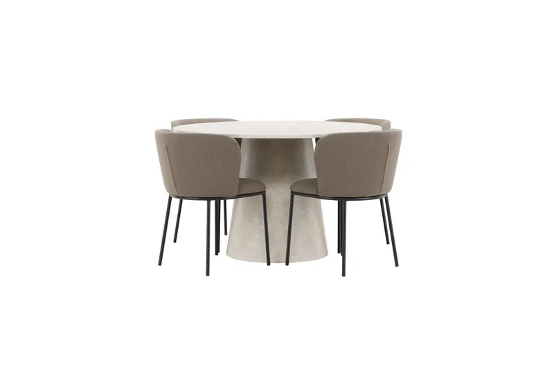 Spisegruppe Lanzo Rund 120 cm Beige med 4 stk. Edina Stole Sort / Brun, Sort / Brun