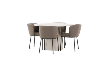 Spisegruppe Lanzo Rund 120 cm Beige med 4 stk. Edina Stole Sort / Brun - Sort / Brun - Møbler - Borde - Spisebordssæt