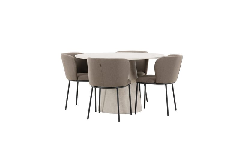 Spisegruppe Lanzo Rund 120 cm Beige med 4 stk. Edina Stole Sort / Brun - Sort / Brun - Møbler - Borde - Spisebordssæt