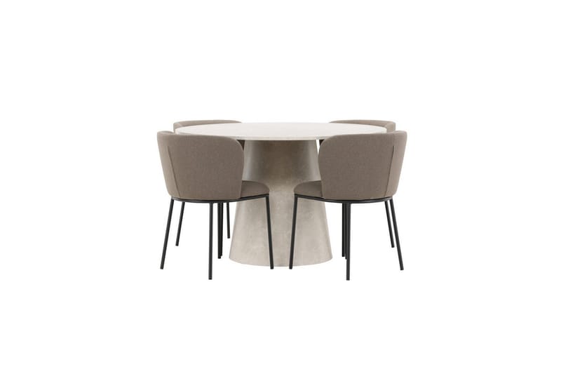 Spisegruppe Lanzo Rund 120 cm Beige med 4 stk. Edina Stole Sort / Brun, Sort / Brun