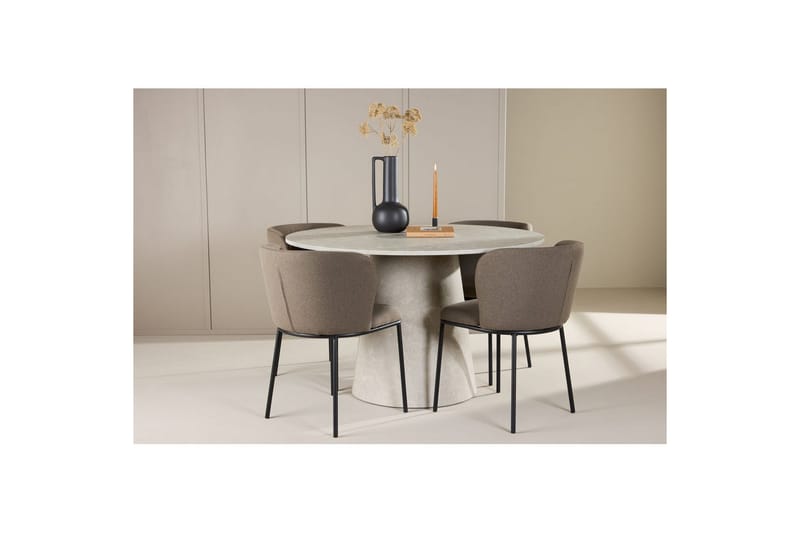 Spisegruppe Lanzo Rund 120 cm Beige med 4 stk. Edina Stole Sort / Brun - Sort / Brun - Møbler - Borde - Spisebordssæt