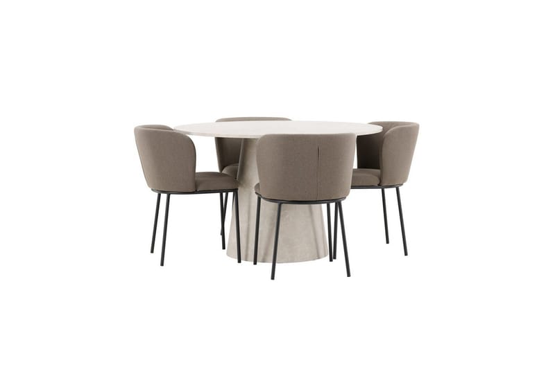Spisegruppe Lanzo Rund 120 cm Beige med 4 stk. Edina Stole Sort / Brun - Sort / Brun - Møbler - Borde - Spisebordssæt