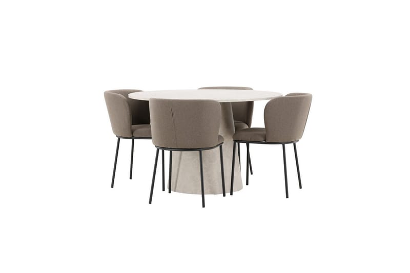 Spisegruppe Lanzo Rund 120 cm Beige med 4 stk. Edina Stole Sort / Brun - Sort / Brun - Møbler - Borde - Spisebordssæt